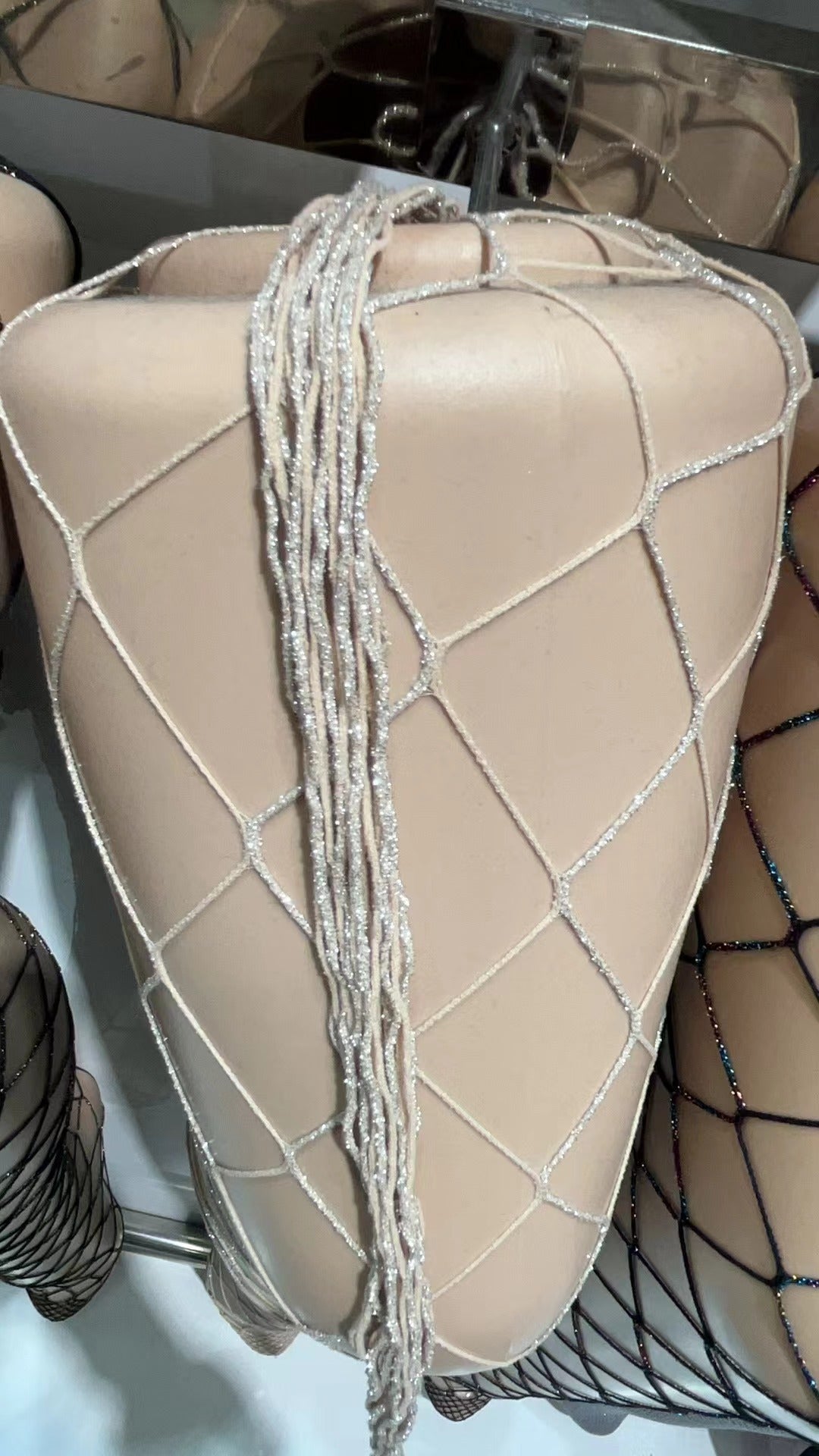 Image of European and American feminine gold and silver silk fishnet pantyhose gold wire mesh stockings silver silk mesh stockings bright silk stockings bright silk bottom stockings women